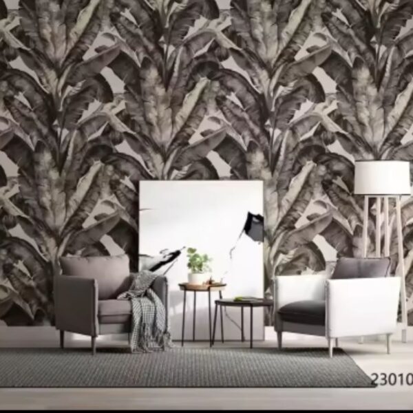 Black & White Banana Leaf Print Wallpaper ( purple tint background)